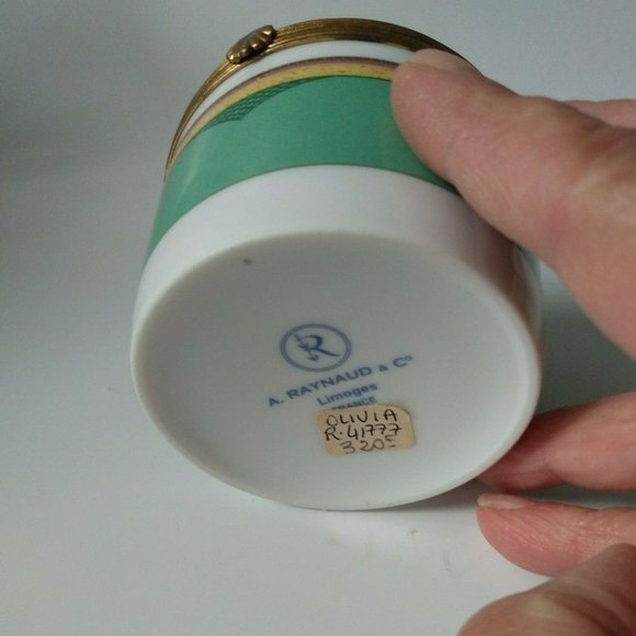 Vtg Limoges France A Raynaud & Co Porcelain Lrg Trinket Box Hinged Candle Cup - Picture 6 of 6